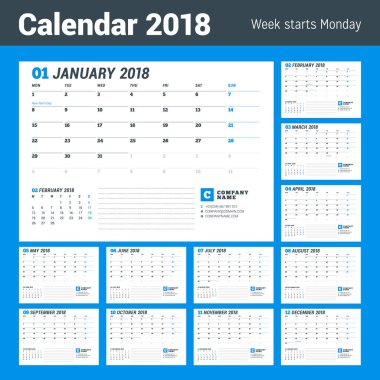 Takvim şablonu 2017 yıl için. İş planlayıcısı. İleti örneği tasarımı. Hafta Pazartesi günü başlar. 2 ay sayfasında. Vektör çizim