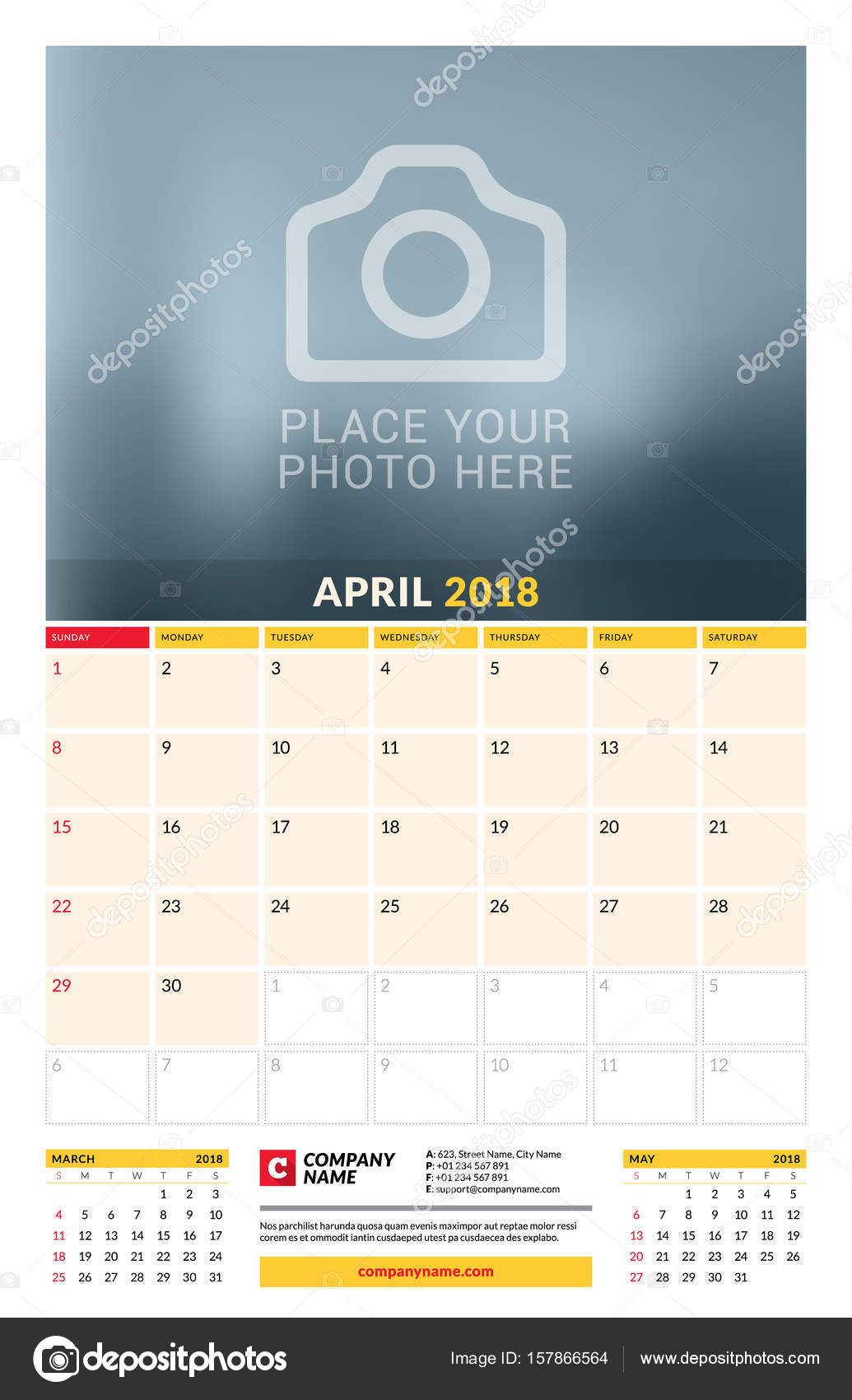 vector calendar planner template for 2018 year april vector design