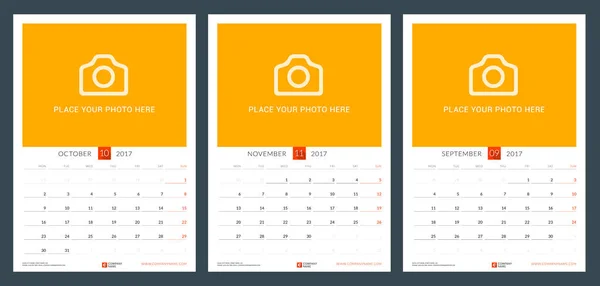 Ημερολόγιο planner πρότυπο για φθινόπωρο του 2017. Σεπτέμβριος, Οκτώβριος, Νοέμβριος. Πρότυπο σχεδίασης εκτύπωσης διάνυσμα — Διανυσματικό Αρχείο