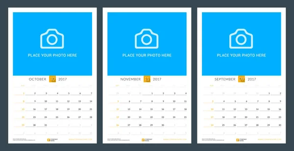 Planner kalendermall för hösten 2017. September, oktober, November. Skriv ut vektor formgivningsmall — Stock vektor