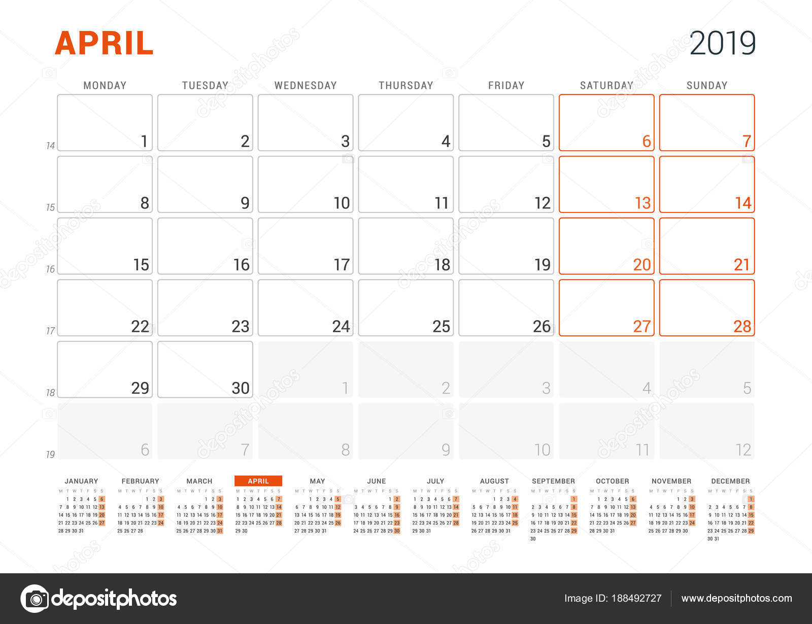 Abril De 2019 Planificador De Calendario Para El Año 2019