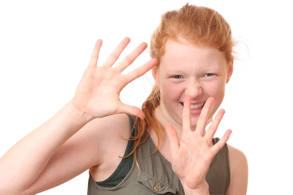 Stop gesture girl — Stock Photo, Image