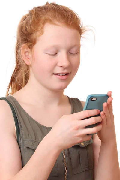 Дівчина з мобільного телефону — стокове фото