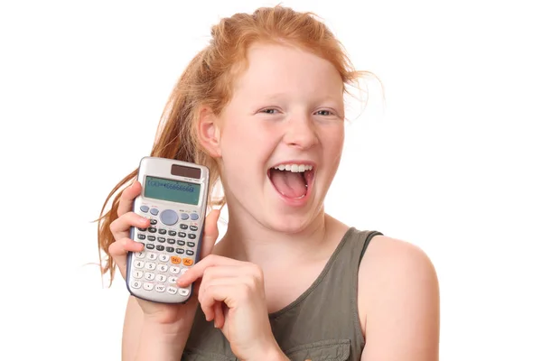 Девушка с калькулятором — стоковое фото