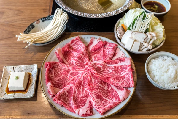 神户牛肉涮锅火锅设置 — 图库照片