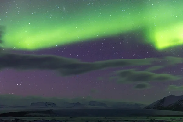 Norrskenet på glaciärlagunen Jökulsárlón — Stockfoto