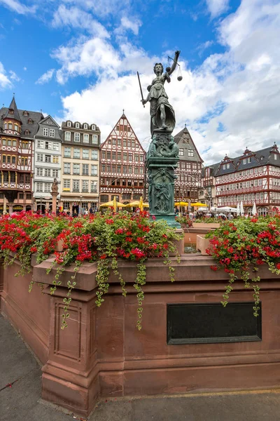 Old town with Justitia statue — Stock Photo, Image