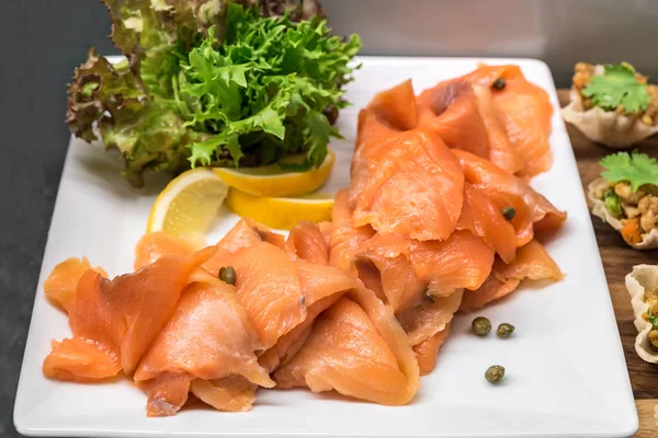 Smoked salmon in buffet line — Stock Photo, Image