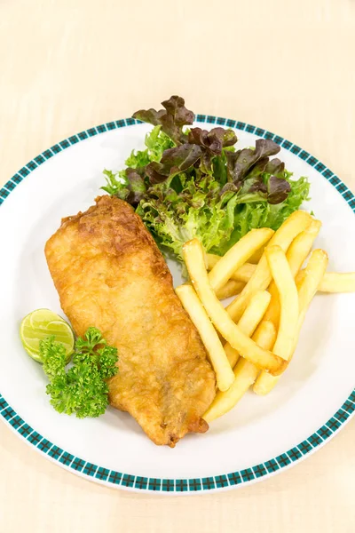 Fish and chips with sauce — Stock Photo, Image