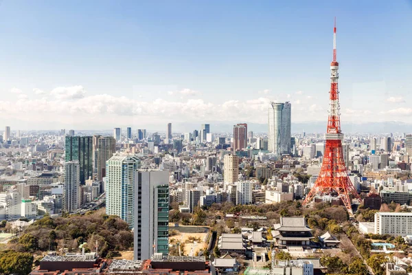 Tokyo Tower z panoramę — Zdjęcie stockowe