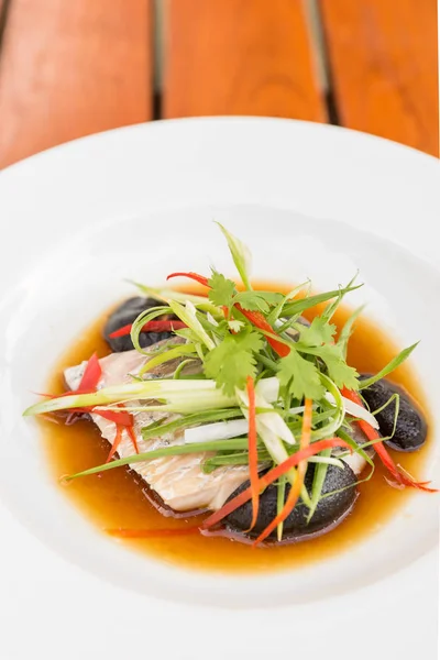 Steamed sea bass fillet — Stock Photo, Image