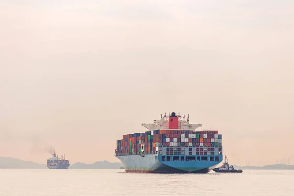 Industrial port with container ship — Stock Photo, Image