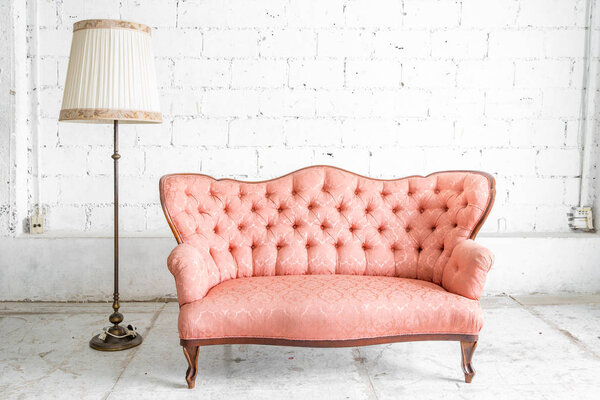 Pink Sofa with lamp