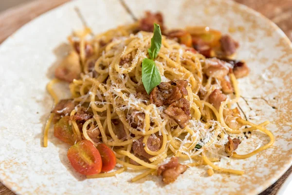 Pasta Carbonara with bacon — Stock Photo, Image