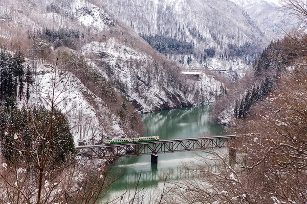 Поезд в зимнем пейзаже — стоковое фото
