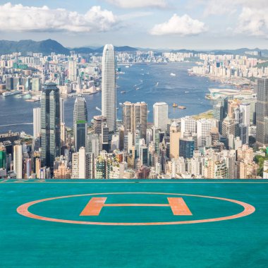Hong Kong Skyline from Victoria Peak with helipad clipart