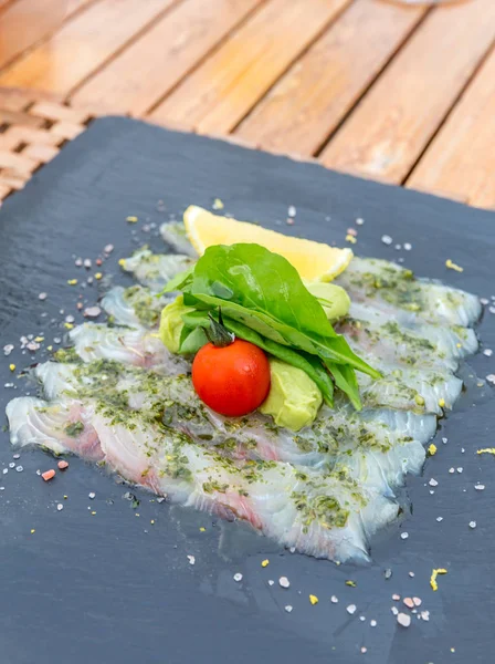 Sea Bass Sashimi Mediterranean Style Cuisine — Stock Photo, Image