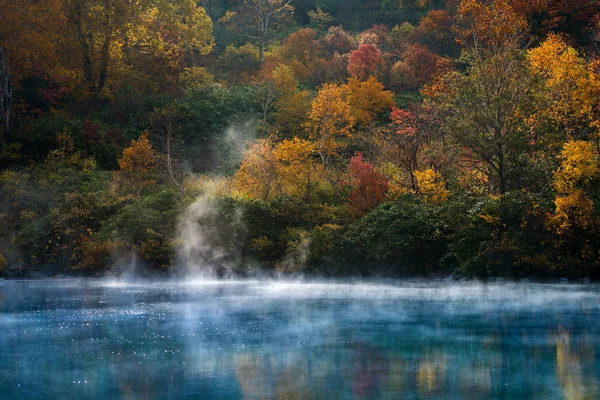 Bosque Otoño Con Lago Onsen Jigoku Numa Hakkoda Aomori Tohoku — Foto de Stock