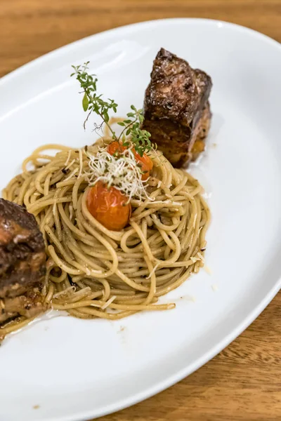 Spaghetti Pasta Pork Belly Thai Southern Style — Stock Photo, Image