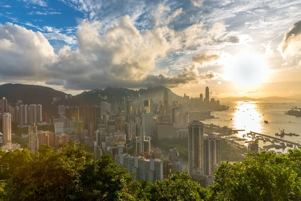 Antenowe Zachodu Słońca Hong Kong City Skyline Braemar Hill — Zdjęcie stockowe