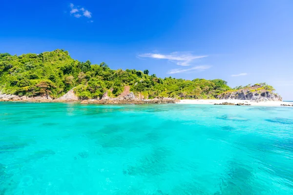 Tropikalne Piaszczystej Plaży Fajka Punkt Łodzią Motorową Andaman Morze Ocean — Zdjęcie stockowe