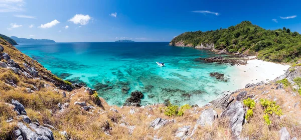 Panorama Aerial View Point Tropical White Sand Beach Snorkel Point — Stock Photo, Image