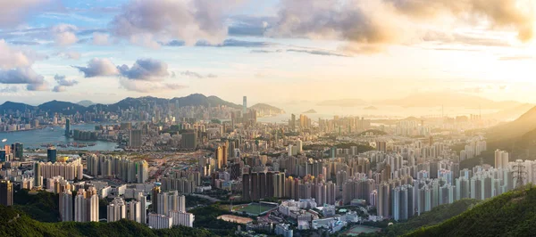 Hong Kong Skyline Kowloon Von Kowloon Aussichtspunkt Sonnenuntergang — Stockfoto