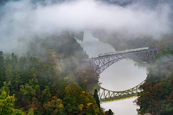 Sonbahar Sonbahar Yaprakları Fukushima Ilk Köprü View Point Daiichi Kyouryou — Stok fotoğraf