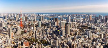 Tokyo, Japonya'nın manzarası ile Tokyo Kulesi'ne