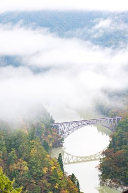 Sonbahar sonbahar yaprakları Fukushima ilk köprü View Point daiichi kyouryou Mishima Fukushima Japonya'da