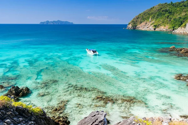 Vue Sur Plage Sable Blanc Tropical Point Plongée Apnée Thaïlande — Photo