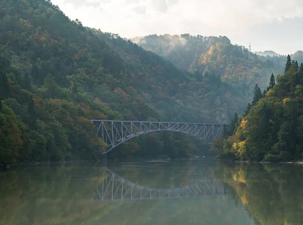 Follaje Otoño Fukushima First Bridge Daiichi Kyouryou Desde Orilla Del — Foto de Stock