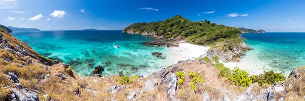 Titik Pandang Udara Pantai Pasir Putih Tropis Dan Titik Snorkel — Stok Foto