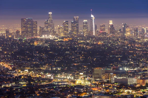 Vista Aérea Del Centro Los Ángeles Atardecer California — Foto de Stock