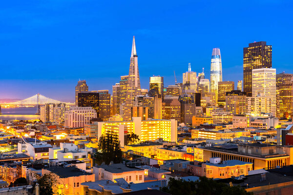 San Francisco downtown skyline at sunset, California, USA.