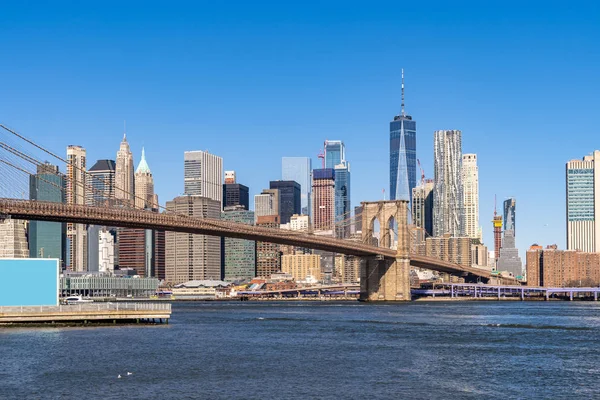 Puente Brooklyn Con Rascacielos Del Bajo Manhattan Para Ciudad Nueva — Foto de Stock