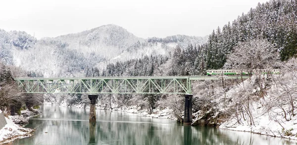 Tren Kış Manzara Köprüsü Nde Kar — Stok fotoğraf