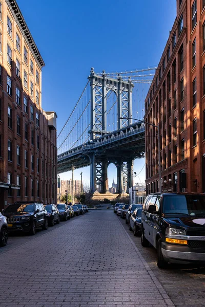 Manhattan Bridge Overpass Dumbo Point Brooklyn New York City Usa — Foto de Stock