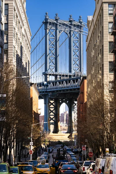 Manhattan Bridge Overpass Dumbo Point Brooklyn New York City Usa — Foto de Stock