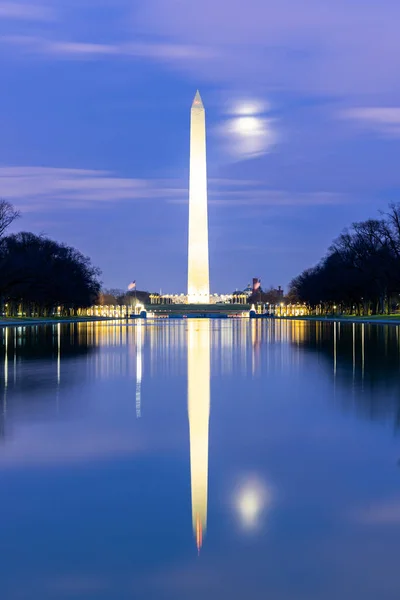 Washington Monument Nieuwe Reflecterende Zwembad Van Lincoln Memorial Bij Zonsondergang — Stockfoto