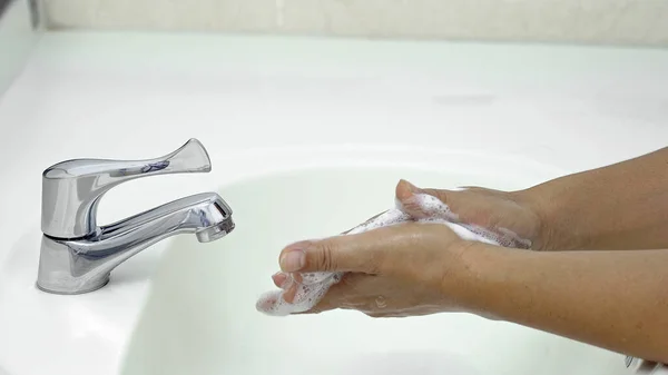 Stappen Handwas Stap Wrijf Palm Tegen Elkaar Bescherming Tegen Coronavirus — Stockfoto