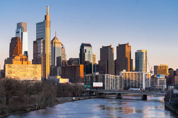 Cityscape Philadelphia Skyscraper Skylines Building Sunset River Philly City Downtown — Stock Photo, Image