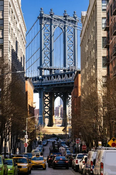 Manhattan Bridge Overpass Dumbo Point Uit Brooklyn New York Verenigde — Stockfoto