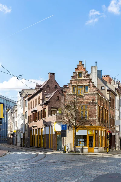 Cityscape Nákupní Ulice Meir Antverpách Centru Belgie Tramvajovou Tratí Begium — Stock fotografie