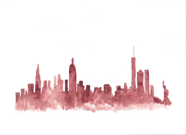 Rood aquarel skyline van new york city — Stockfoto