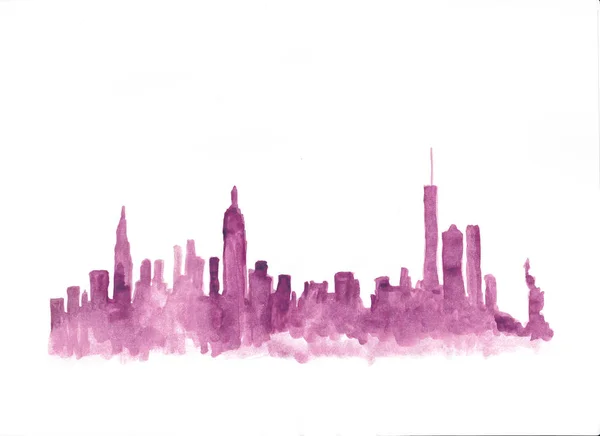 Roze aquarel skyline van new york — Stockfoto