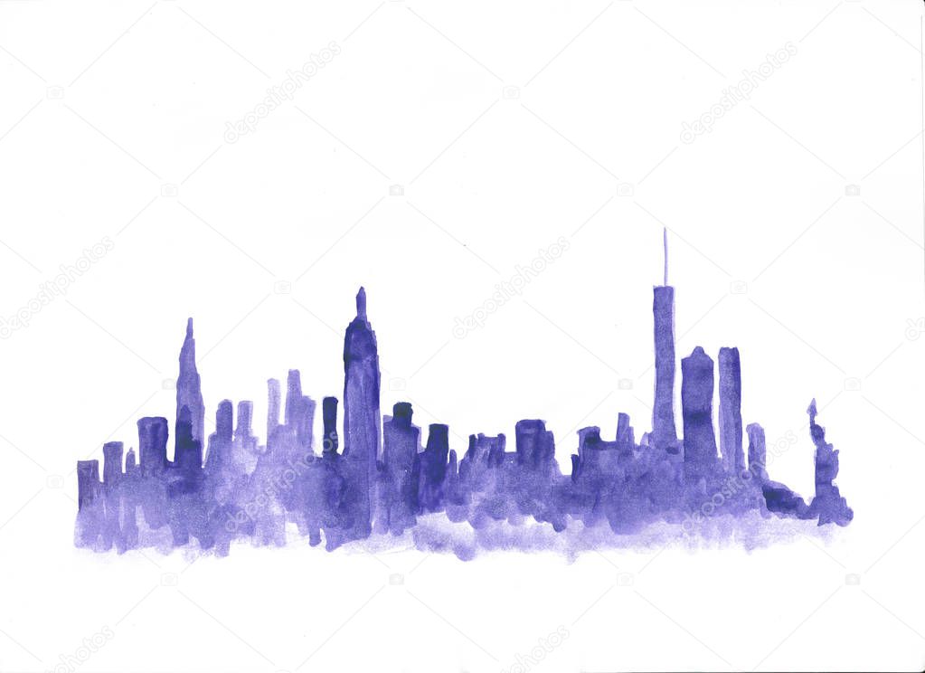 Watercolor skyline of new york city 