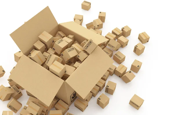 Cardboard boxes on white background 3d illustration — Stock Photo, Image