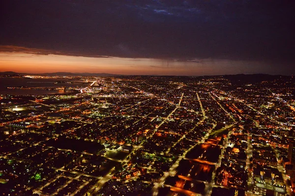 Vista Aerea Città Oakland Notte — Foto Stock