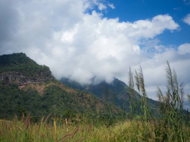 Dağ ve bulutlu gökyüzü arka plan, peyzaj
